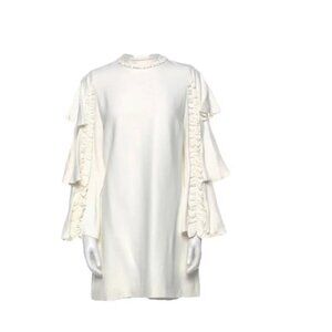 Alexis Ruffled & Tiered Sleeves White Crepe Shift Dress  Size S NWT